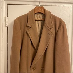 Vintage Men’s 100% Wool Camel Coat Beige Double Breasted